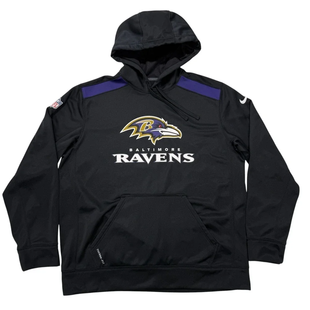 Nike Baltimore Ravens Hoodie Mens Large NFL Therma-FIT Pullover Black 542753-010